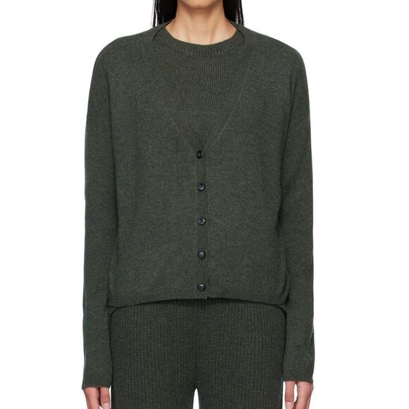 Lisa Yang Abby Cardigan Button V Neck 100% Cashmere Olive Green Size 0 XS NWT - Picture 2 of 16